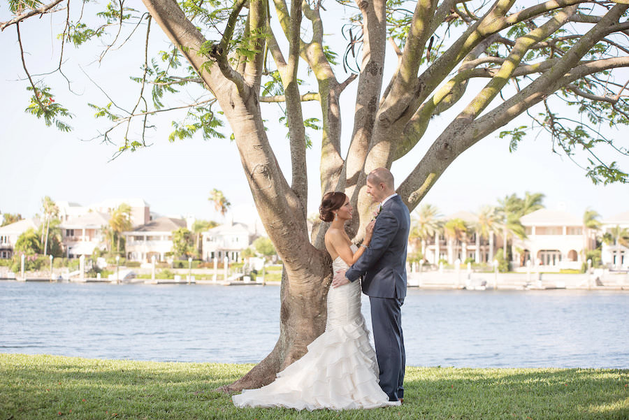 Outdoor, Waterfront Bride and Groom Garden Wedding Portrait | Tampa Wedding Photographer Kristen Marie Photography