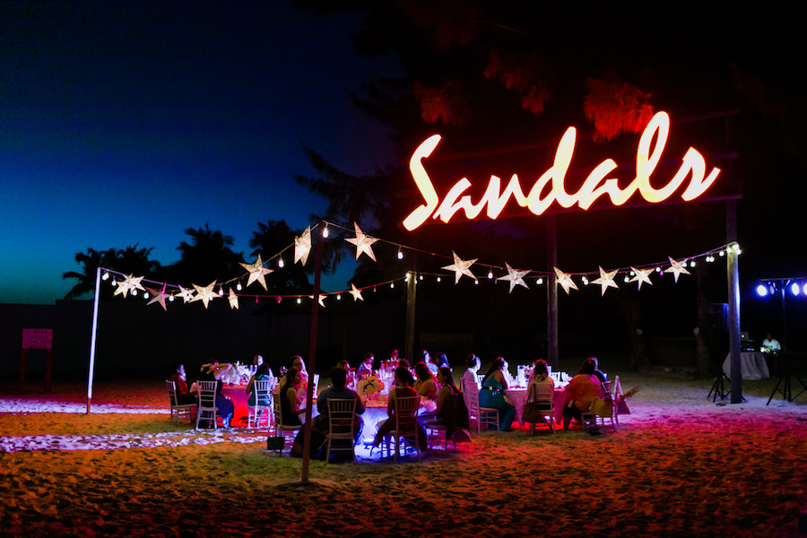 Outdoor Beach Nighttime Private Beach Wedding Reception | White Wedding Inspiration | Sandals Royal Bahamian Bahamas Destination Honeymoon and Wedding | Wedding Photographer AlexisJuneWeddings