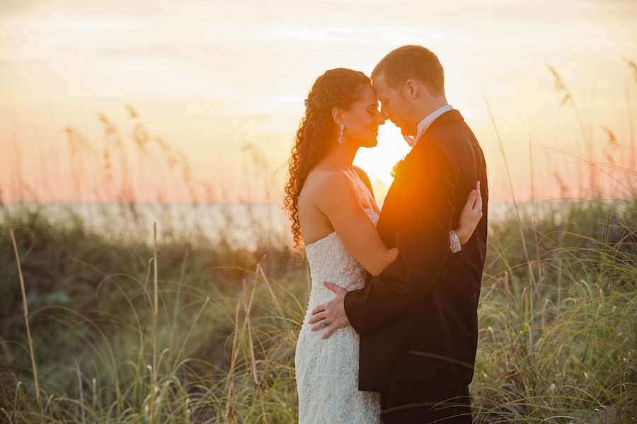 Waterfront, Beach Bride and Groom Wedding Portrait at Sunset | Tampa Wedding Photographer Marc Edwards Photographs