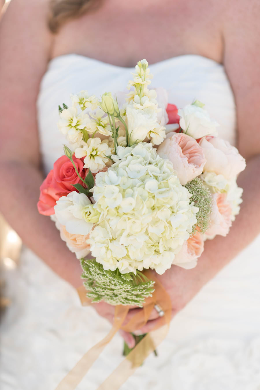 Ivory, Pink, and Coral Bridal Floral Wedding Bouquet