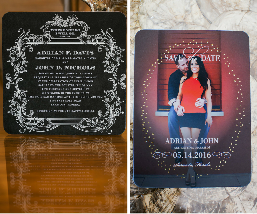 Black and White Save the Date Wedding Invitation Stationery for Sarasota Wedding