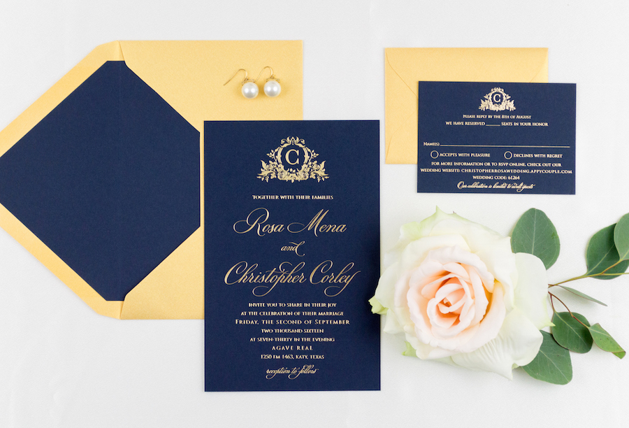 Navy and Gold Letterpress Wedding Invitation Suite with Custom Monogram Logo | Tampa Wedding Invitations by A&P Design Co | Fall Wedding Invitation Trends