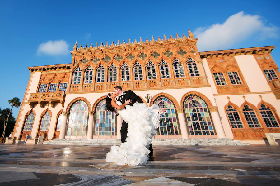 Bride and Groom Wedding Portrait | Bride in Maggie Sottero Dress | Sarasota Wedding Venue Ca' d'zan Ringling Mansion | Sarasota Wedding Photography Limelight Photography