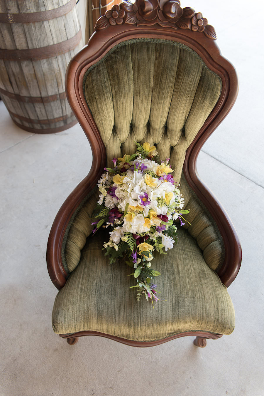 White, Yellow, and Purple Floral Wedding Bridal Bouquet of Flowers