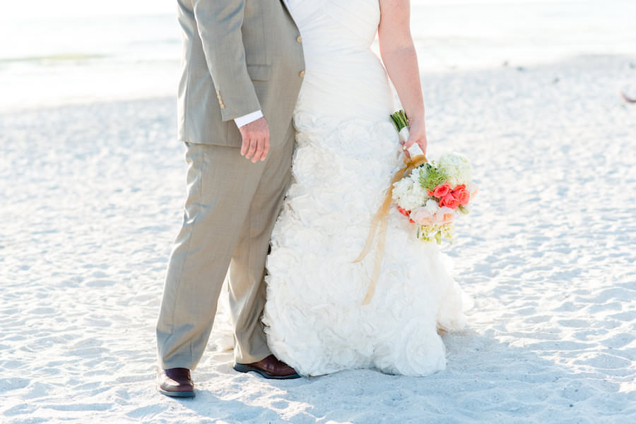 Waterfront, Outdoor Bride and Groom Wedding Portrait on St. Petersburg Beach | St. Petersburg Wedding Photographers Caroline and Evan Photography