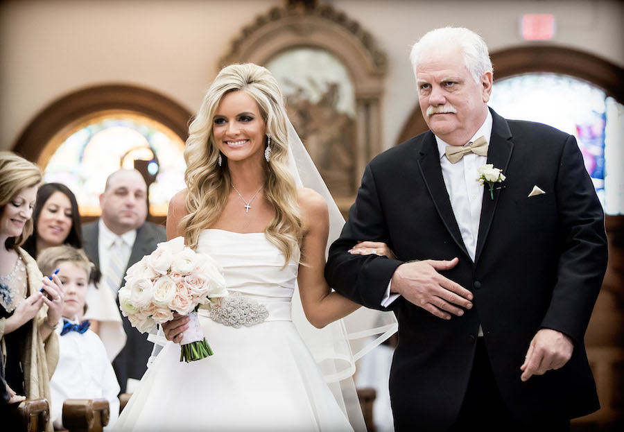 Father and Bride Walking Down the Aisle | Sacred Heart Catholic Church Tampa Wedding Ceremony Venue
