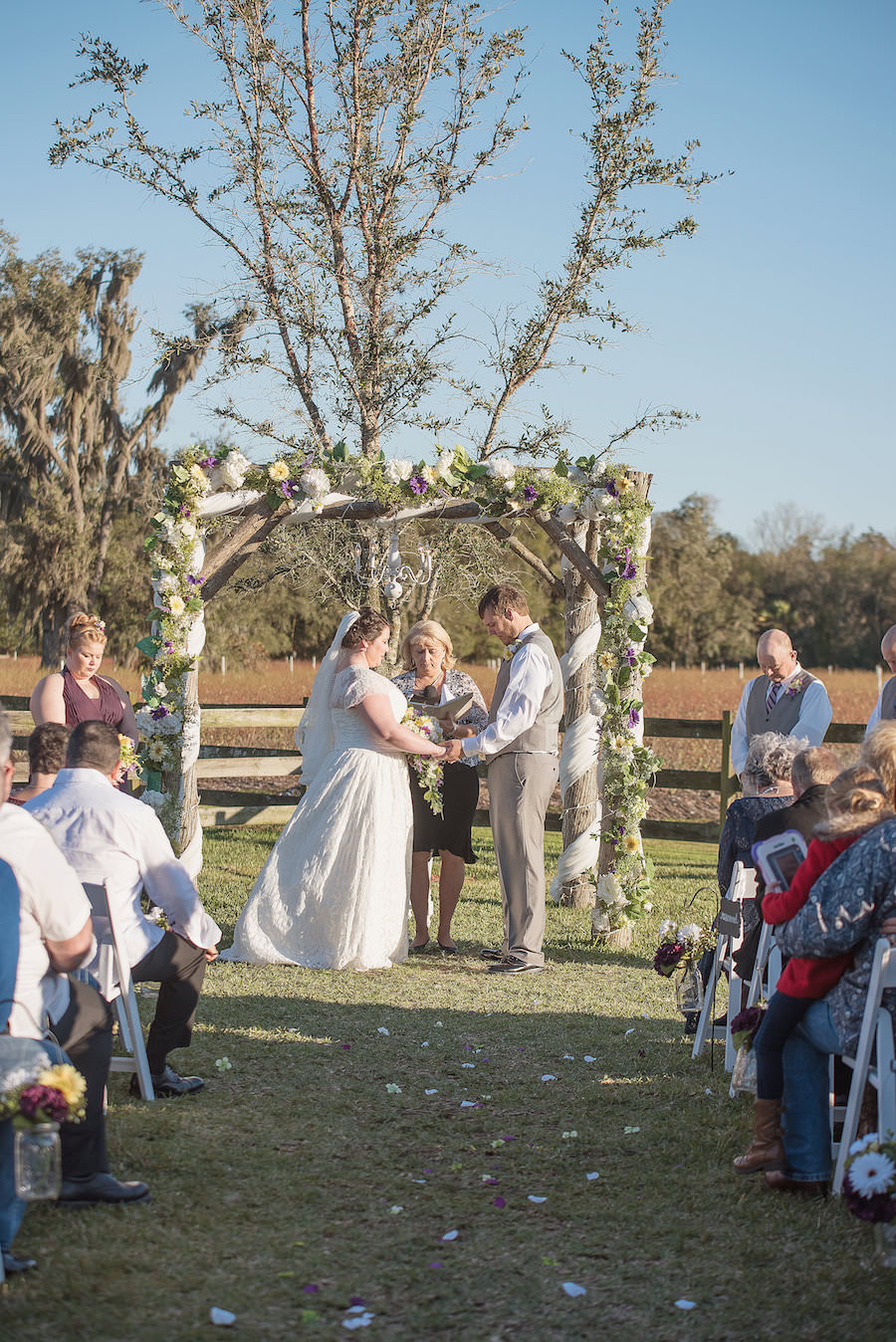 Outdoor, Plant City Wedding Ceremony, Bride and Groom Exchanging Vows