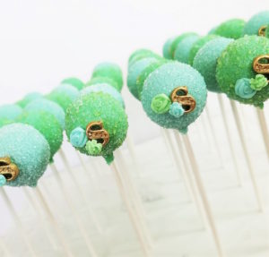 Custom Light Green Monogram Wedding Cake Pop Desserts | Custom Cake Pop Wedding Dessert Favors in Tampa Bay by Sweetly Dipped Confections