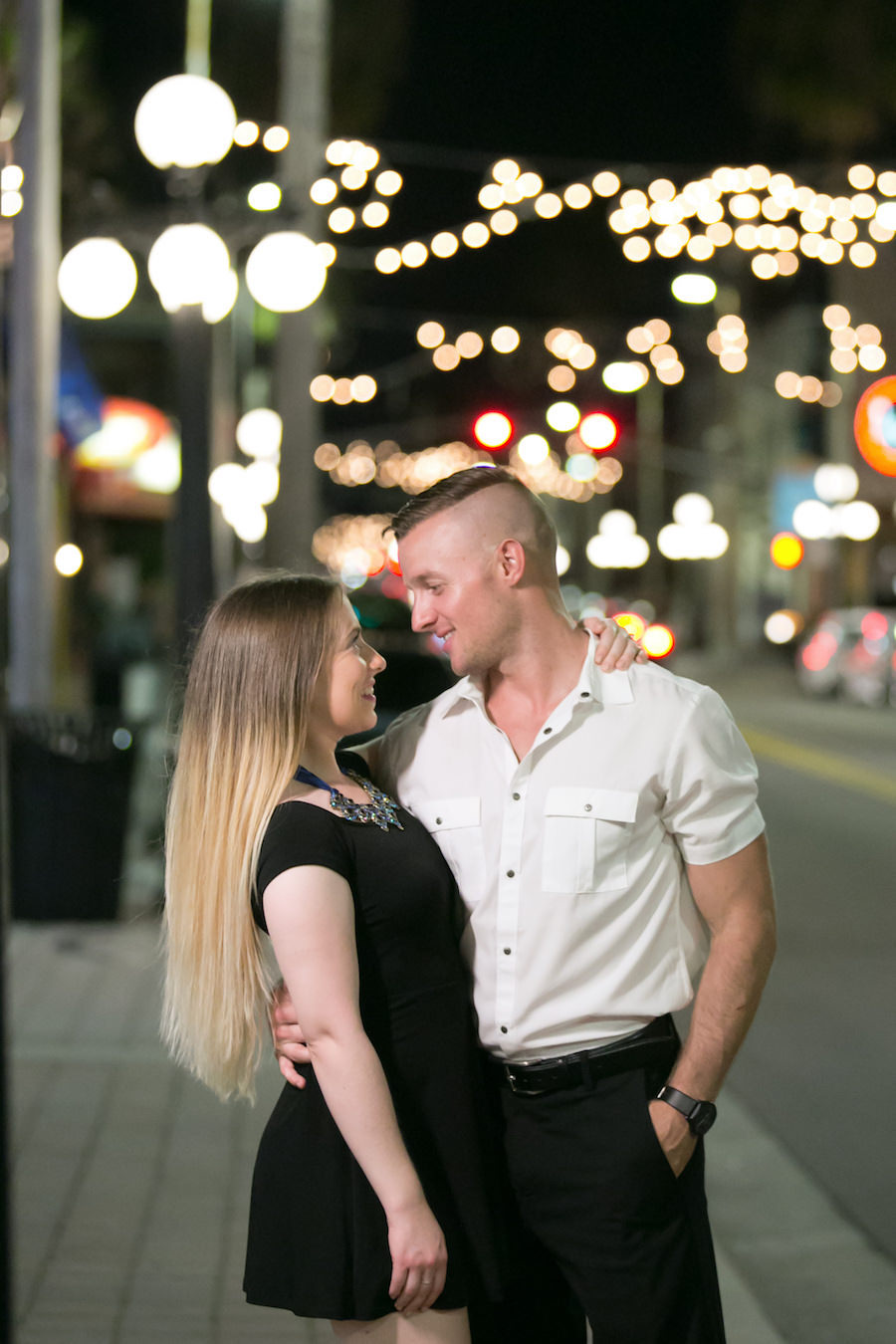 Downtown Tampa Ybor City Engagement Portrait With Twinkle Lights | Tampa Wedding Photographer Carrie Wildes Photography