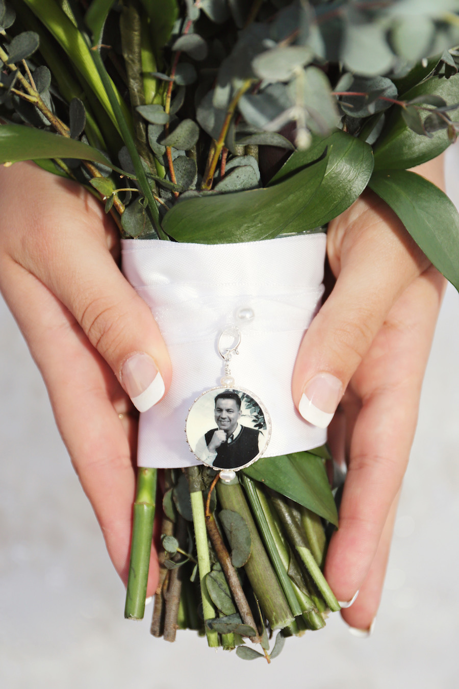 Wedding Bridal Bouquet with Remembrance Picture Charm