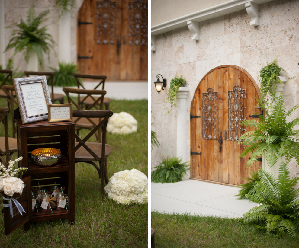 Rustic Outdoor Wedding Ceremony with Mahogany Wood Chairs at Baker’s Ranch
