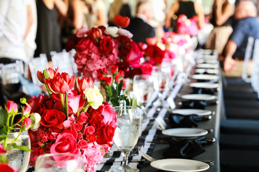 Black White Pink Modern Wedding Reception Tablescape Tampa Bay