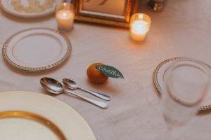Wedding Reception Mini Orange Place Cards with Handwritten Calligraphy