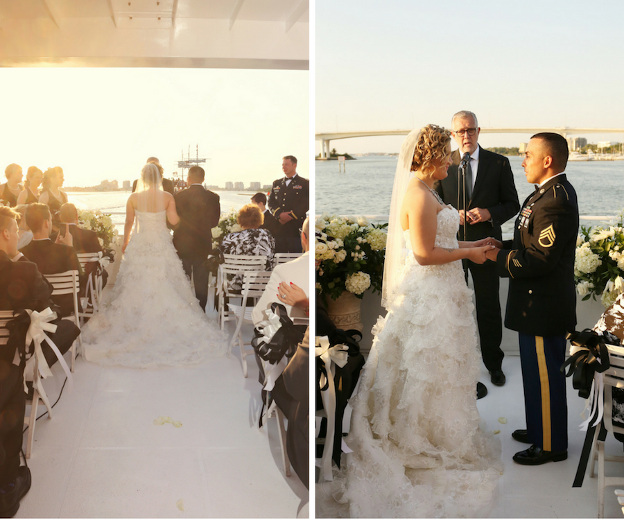 Waterfront Wedding Ceremony Bride and Groom Exchanging Vows at Clearwater Wedding Venue Yacht Starship Sensation