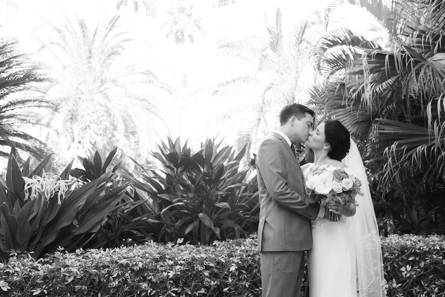 Outdoor, Bride and Groom Wedding Portrait at St. Pete Wedding Venue the Loews Don CeSar