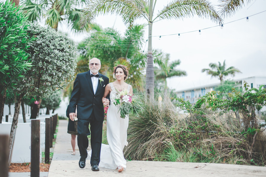 Bride and Dad Walking Down the Aisle at St. Pete Wedding Ceremony