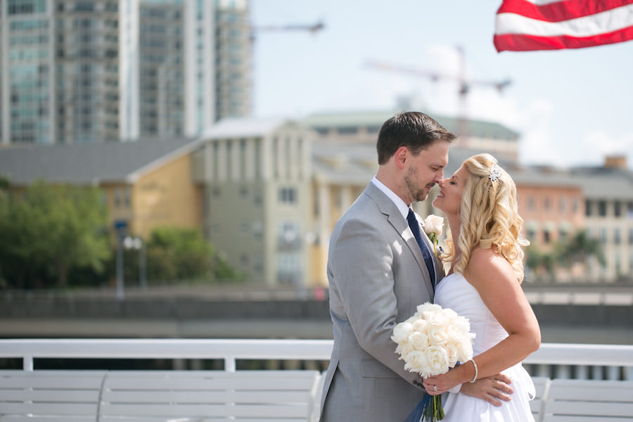 Outdoor, Waterfront Bride and Groom Wedding Portrait on Yacht Starship Sensation | Tampa Wedding Photographer Carrie Wildes Photography