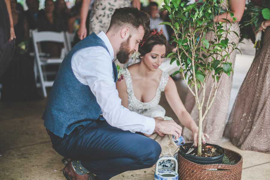 Bride and Groom Planting Tree at St. Pete Wedding Ceremony