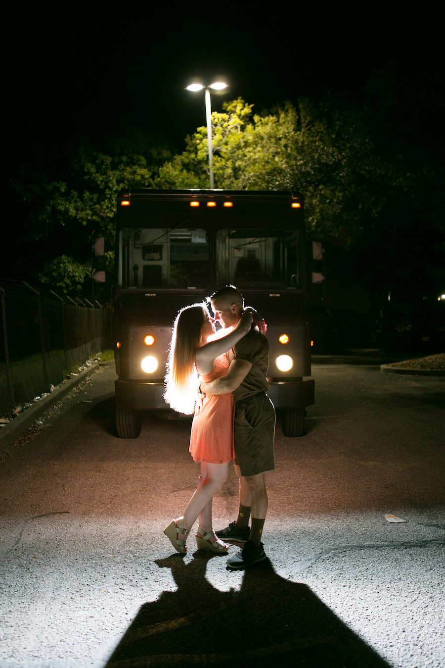 Engagement Portrait in Front of UPS Truck | UPS Engagement Session | UPS Bride and Groom| Unique Engagement Session Ideas | Tampa Fl Wedding Photographer Carrie Wildes Photography