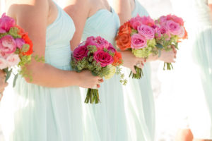 Pink, Ivory, and Orange Floral Bridesmaids Bouquets