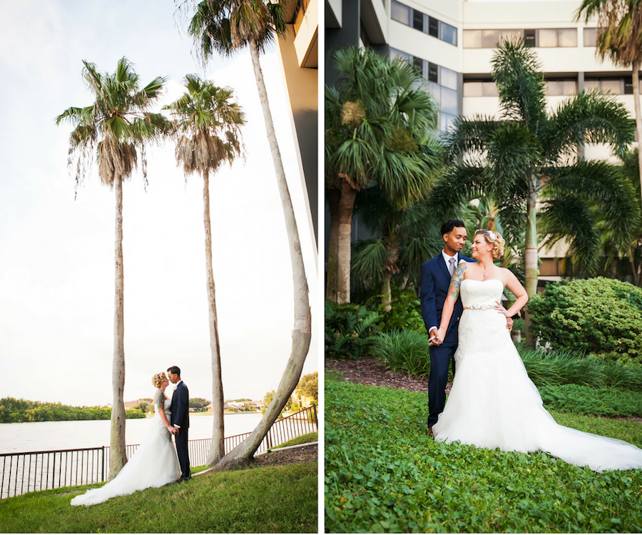 Outdoor, Waterfront Bride and Groom Wedding Portraits | Tampa Wedding Photographer Limelight Photography | Tampa Hotel Wedding Venue DoubleTree Suites by Hilton