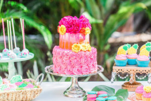 Tropical Lilly Pulitzer Inspired Wedding Dessert Table with Pineapples and Flamingos | Sweetly Dipped Confections Tampa Bay Cake Pops