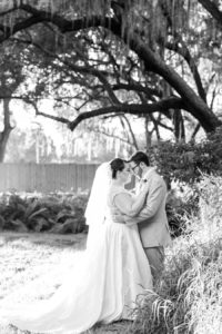 Bride and Groom Outdoor Wedding Portrait Under Spanish Oak | Tampa Wedding Photographer Caroline and Evan Photography