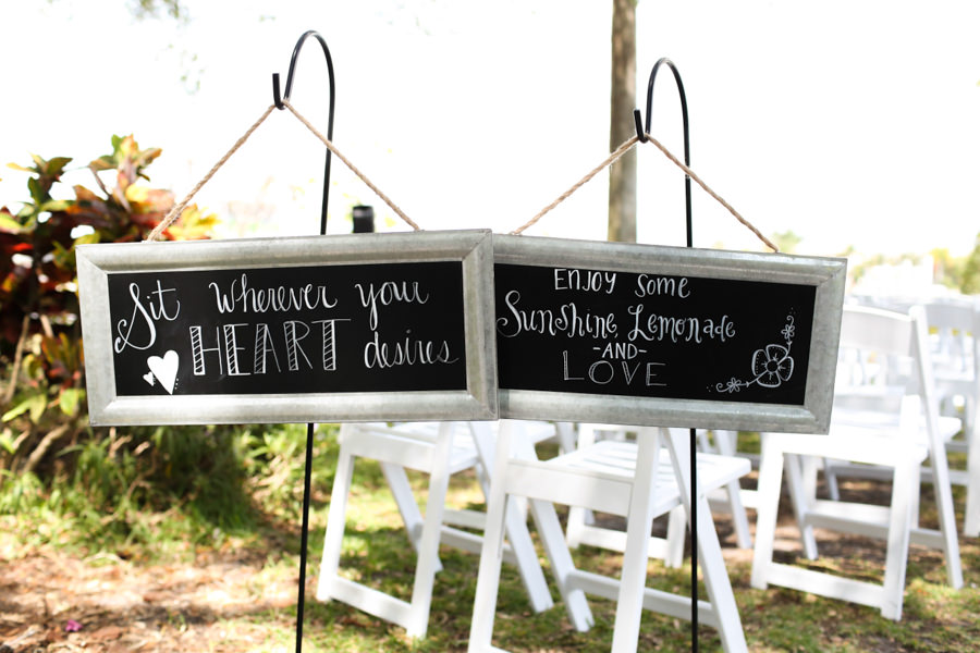 Outdoor Garden Wedding Ceremony Chalk Board Seating Sign