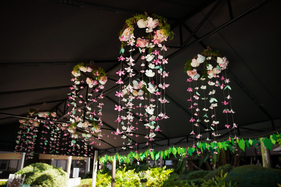 Whimsical, Hanging Floral Wedding Decor at Garden Wedding Reception | Mid-Summer's Night Dream Wedding Inspiration | Tampa Wedding Venue DoubleTree Suites by Hilton