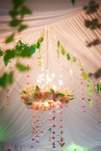 Floral Chandelier, Whimsical, Hanging Wedding Decor at Garden Wedding Reception | Mid-Summer's Night Dream Wedding Inspiration | Tampa Wedding Venue DoubleTree Suites by Hilton