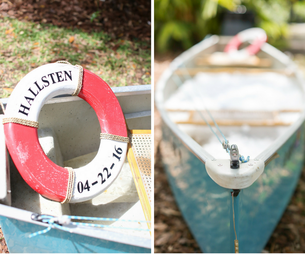 Florida Outdoor Wedding Reception Canoe with Bouy Decor
