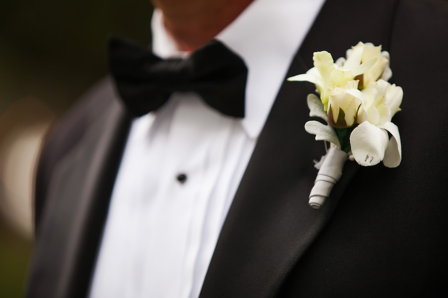Groom's Ivory Floral Wedding Boutonniere | Black Tie Wedding Tuxedo