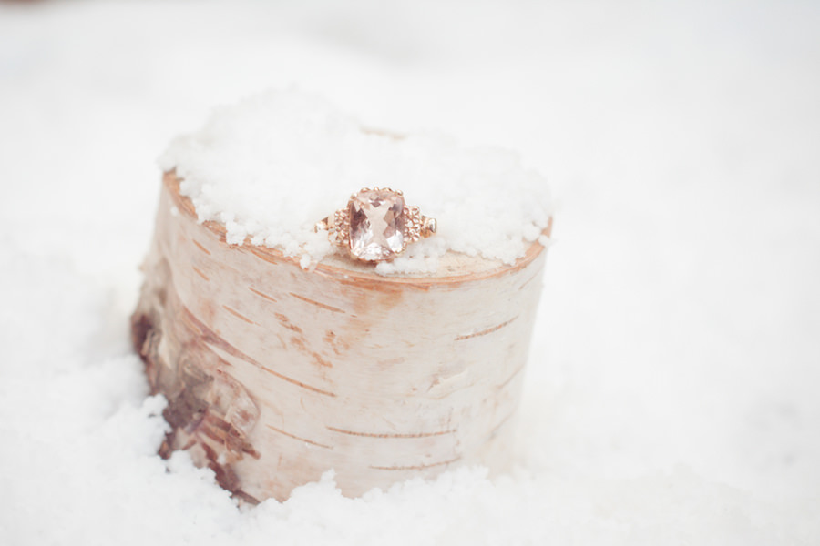 Bridal Wedding Rose Gold Engagement Ring with Snow Portrait