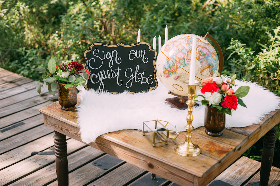 World Globe Wedding Guest Book | Boho Chic Travel Themed Wedding Ideas and Inspiration