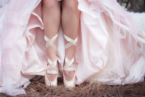 Nutcracker Ballet Styled Wedding Shoot | Blush Pink Ballet Pointe Shoes with Pink Tulle Wedding Gown