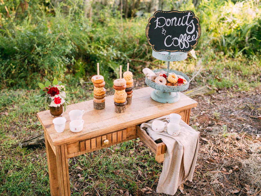 Outdoor Wedding Reception Donut Dessert Bar from Tampa Wedding Catering Company Amici's Catered Cuisine