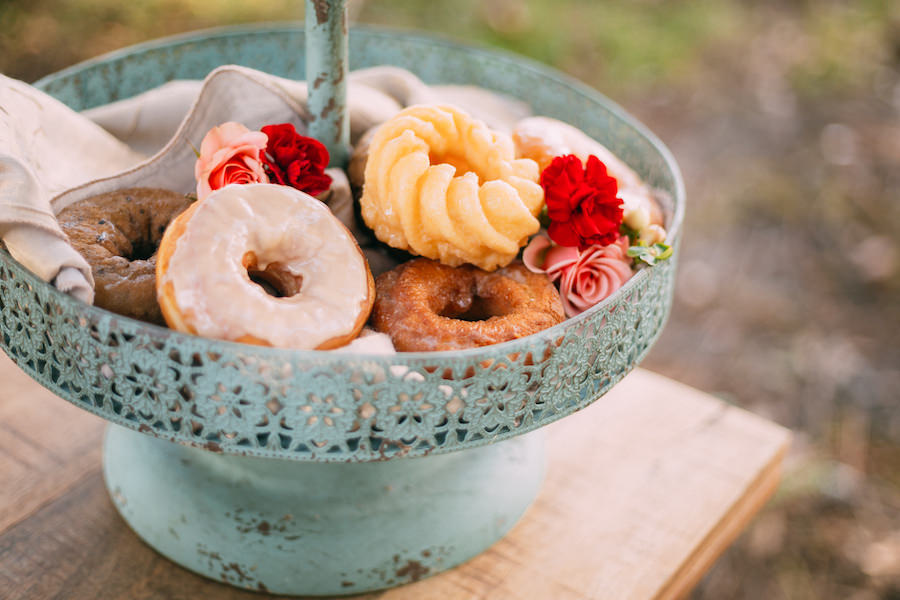 Outdoor Wedding Reception Donut Dessert Bar from Tampa Wedding Catering Company Amici's Catered Cuisine