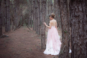 Nutcracker Ballet Styled Wedding Shoot | Bridal Portrait in Strapless Blush Pink Tulle Wedding Dress with Elegant Updo