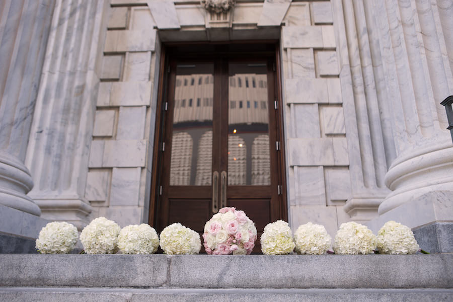 Blush and Ivory Rose and Hydrangea Wedding and Bridesmaids Bouquets