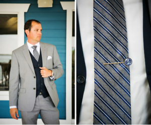 Grey Groom's Suit with Nautical Anchor Tie Clip | Nautical Inspired Wedding Inspiration