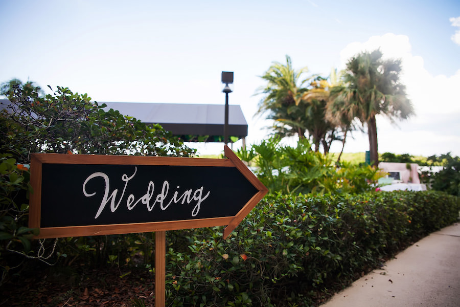 Chalkboard Wedding Sign at Outdoor Wedding Ceremony