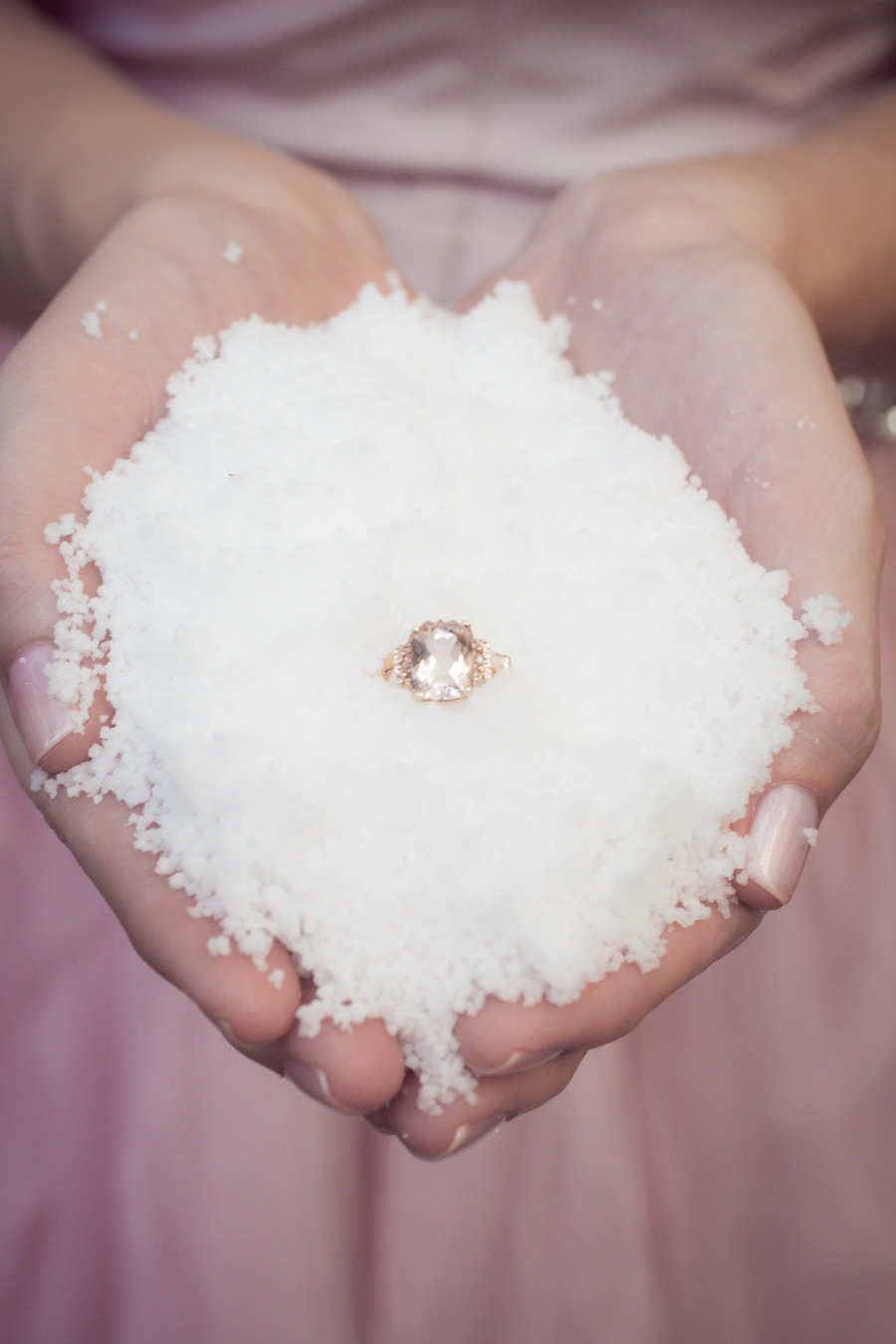 Bridal Wedding Rose Gold Engagement Ring with Snow Portrait