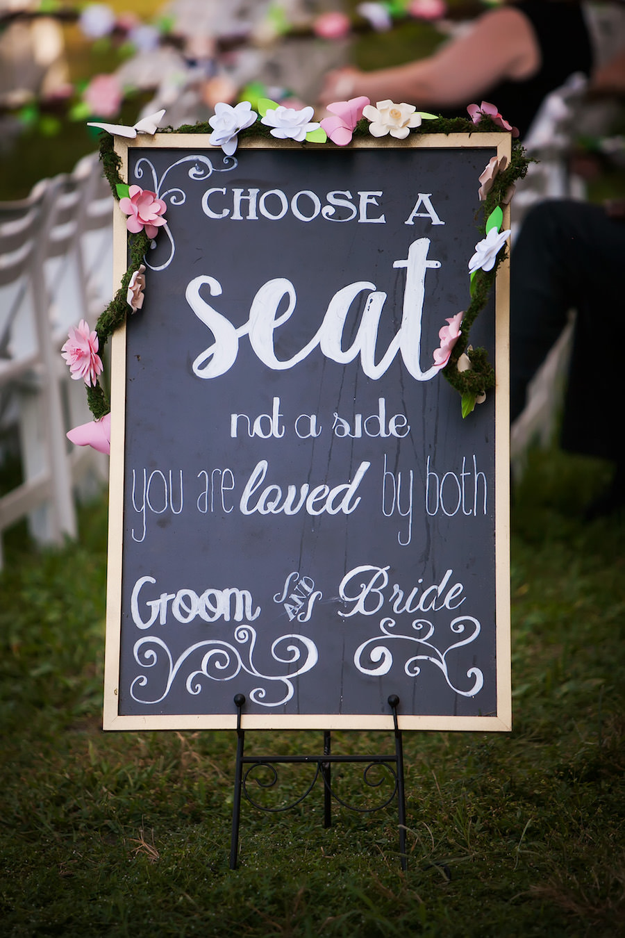 Choose a Seat Not A Side Chalkboard Sign at Wedding Ceremony