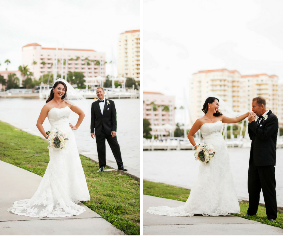 Outdoor, Bride and Groom Wedding Portraits in downtown St. Pete Park | St. Petersburg Wedding Photographer Limelight Photography