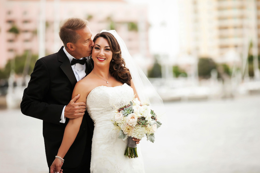 Outdoor, Bride and Groom Wedding Portraits in downtown St. Pete Park | St. Petersburg Wedding Photographer Limelight Photography