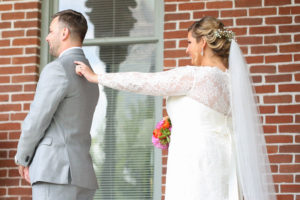 Florida Bride and Groom Outdoor First Look Wedding Portrait