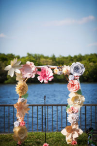 Paper, Floral Decor at Altar at Outdoor Waterfront Garden Wedding Ceremony | Mid-Summer's Night Dream Whimscial Wedding | Tampa Wedding Venue DoubleTree Suites by Hilton