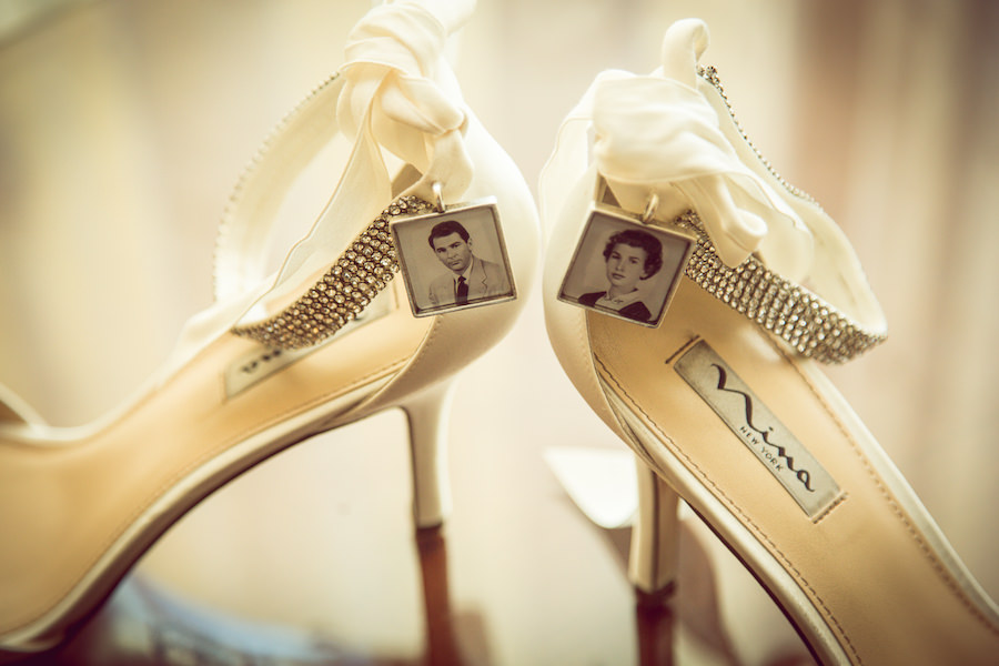 Ivory, Bridal Wedding Shoes with Memory Picture Keepsake Charms