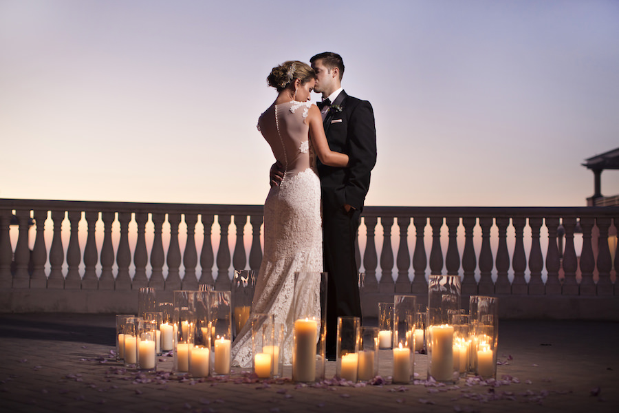 Sunset Candlelit Wedding Portrait | Clearwater Beach Wedding Venue Hyatt Regency | Wedding Planner Special Moments Event Planning | Djamel Photography