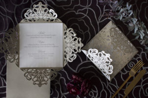 Silver Lace Scalloped Wedding Menu Stationery